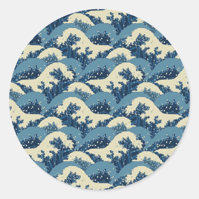 Adesivo Redondo Padrão de onda japonês (Frente)