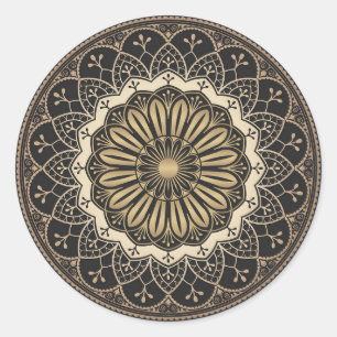 Adesivo Redondo padrão de Ouro arabesque mandala 