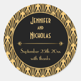 Adesivo Redondo Padrão de Ouros Geométricos de Arte Vintage Deco