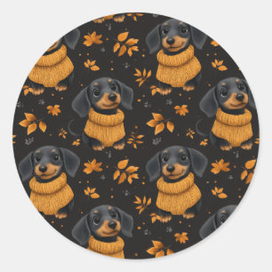 Adesivo Redondo Padrão de outono de Cozy Dachshund - Design dos an