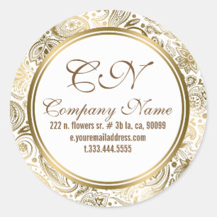 Adesivo Redondo Padrão de Paisley do Paisley de rendas brancas e D