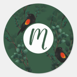 Adesivo Redondo Padrão de Pássaro Negra Vermelho