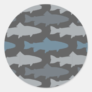 Adesivo Redondo Padrão de Peixe de Truta Amarelo e Cinza