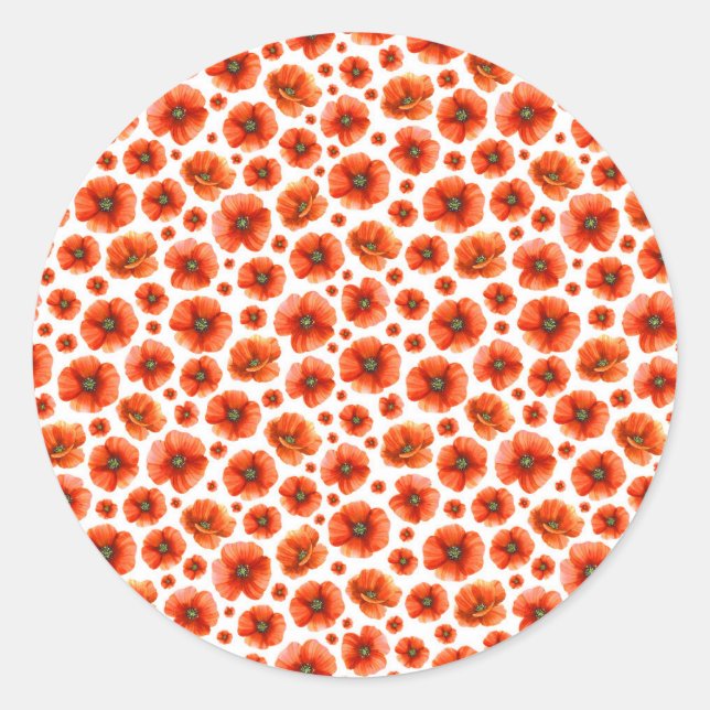 Adesivo Redondo Padrão de Poppies de Aquarela (Frente)