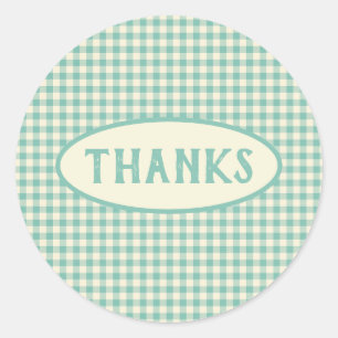 Adesivo Redondo Padrão de Quadro de Verificação Azul Vintage Pe