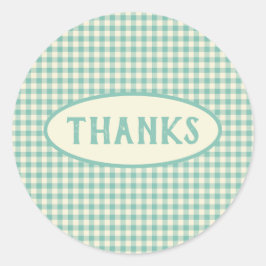 Adesivo Redondo Padrão de Quadro de Verificação Azul Vintage Perso