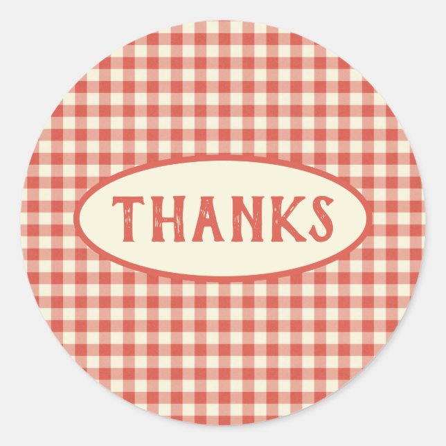 Adesivo Redondo Padrão de Quadro de Verificação Vermelho da Trendy (Frente)