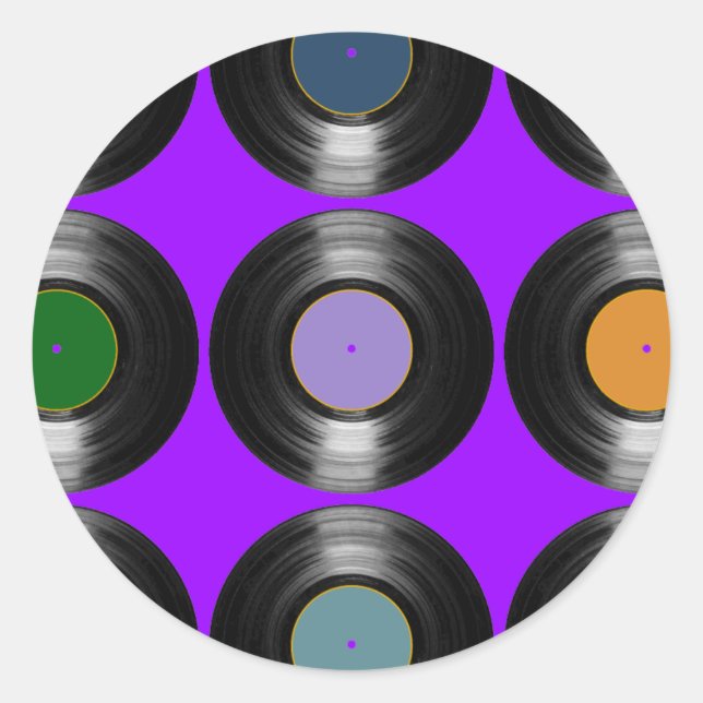 Adesivo Redondo padrão de registros de vinilo a cores (Frente)