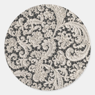 Adesivo Redondo Padrão de Renda Floral Preto e Branco Ornamentado