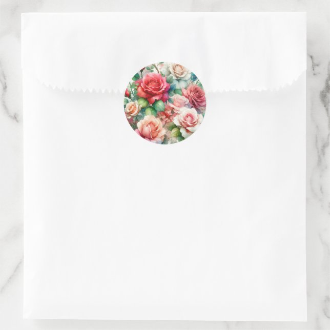Adesivo Redondo Padrão de Rosa Whimsical (Bolsa)
