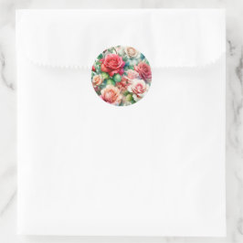 Adesivo Redondo Padrão de Rosa Whimsical