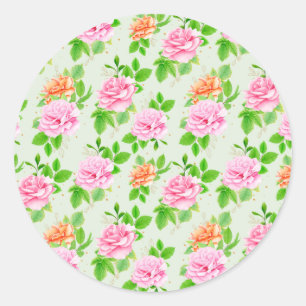 Adesivo Redondo Padrão de Rosas Cor-de-Rosa Floral