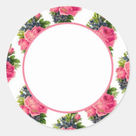Adesivo Redondo Padrão de Rosas Cor-de-Rosa Vintage