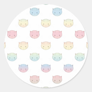 Adesivo Redondo Padrão de Rostos de Gatinho Pastel Fofo