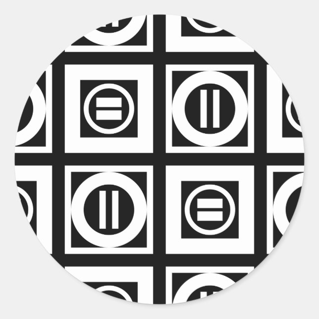 Adesivo Redondo Padrão de Sinal Igual Geométrico em Preto (Frente)