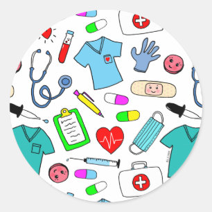 Adesivo Redondo Padrão De Suprimentos Médicos De Enfermeira