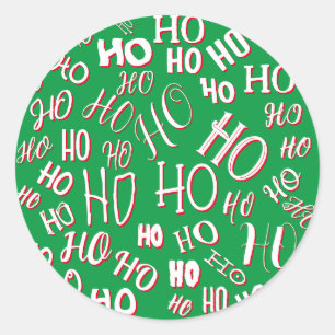 Adesivo Redondo Padrão de texto de Natal HO HO HO branco verde ver