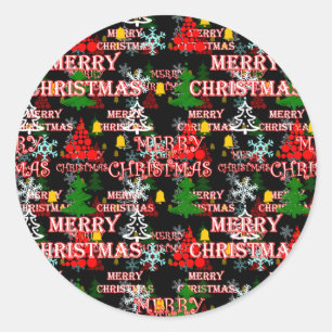Adesivo Redondo Padrão de texto decorativo Feliz Natal Design 