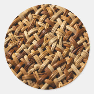 Adesivo Redondo Padrão de Textura de Trama de Vime de Rattan Natur