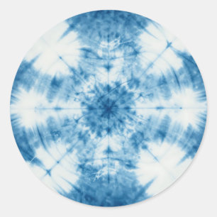 Adesivo Redondo Padrão de Tinta Amarrada Shibori Azul Índigo