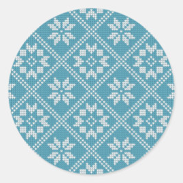 Adesivo Redondo Padrão de Tricô de Suéter Azul Fair Isle Natal
