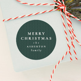 Adesivo Redondo Padrão de tricô verde simples presente de Natal