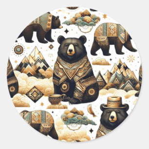 Adesivo Redondo Padrão de Urso Bonito