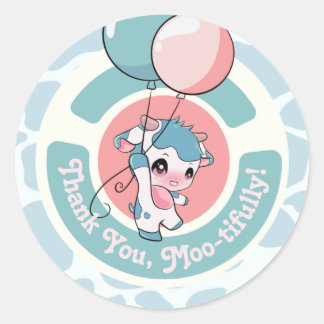 Adesivo Redondo Padrão de Vaca Azul Verde Obrigado Paleta Redonda