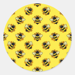 Adesivo Redondo Padrão de Verão de Abelha Bumblebee Fofa