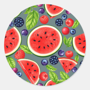 Adesivo Redondo Padrão de Verão Melancia Berry