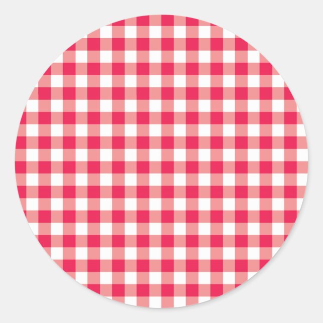 Adesivo Redondo Padrão de Verificação de Gingham no País Vermelho (Frente)