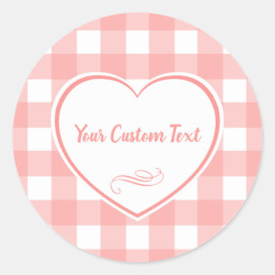 Adesivo Redondo Padrão de Verificação de Gingham Rosa-Blush