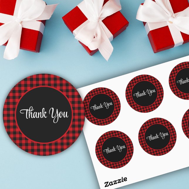 Adesivo Redondo Padrão de Verificação Preto e Vermelho (Criador carregado)