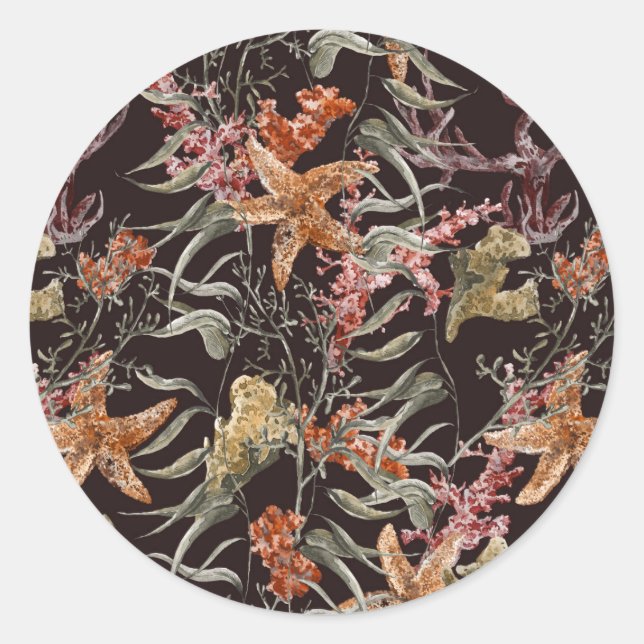 Adesivo Redondo Padrão de Vida do Mar Shabby (Frente)