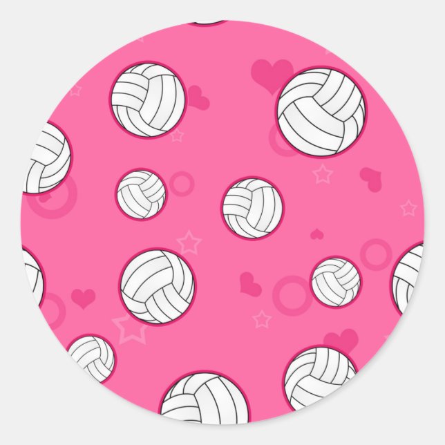 Adesivo Redondo Padrão de Voleibol Cuto Rosa (Frente)