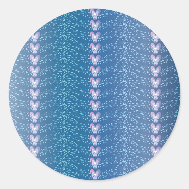 Adesivo Redondo Padrão de wallpaper de Violetas Florais Azuis Vint (Frente)