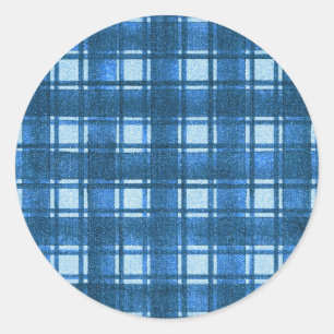 Adesivo Redondo Padrão de Xadrez de Denim Moderno Azul e Branco