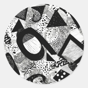 Adesivo Redondo Padrão decorativo de Abstrato branco e preto
