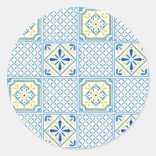 Adesivo Redondo Padrão Decorativo de Azulejo Italiano Mediterrâneo