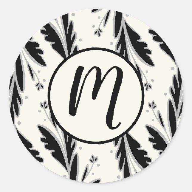 Adesivo Redondo Padrão Decorativo de Vinhas Negras (Frente)