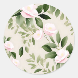 Adesivo Redondo Padrão Delicado de Flores de Aquarela Eucalyptus