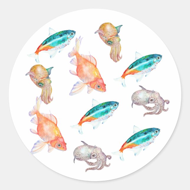 Adesivo Redondo Padrão dos animais marinhos (Frente)