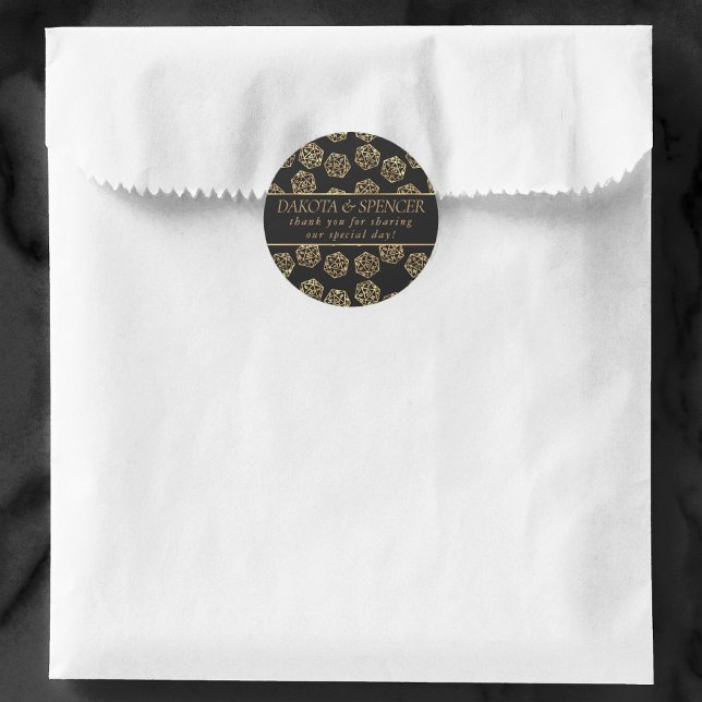 Adesivo Redondo Padrão Dourado D20 | Tabletop Role Player Obrigado (Criador carregado)