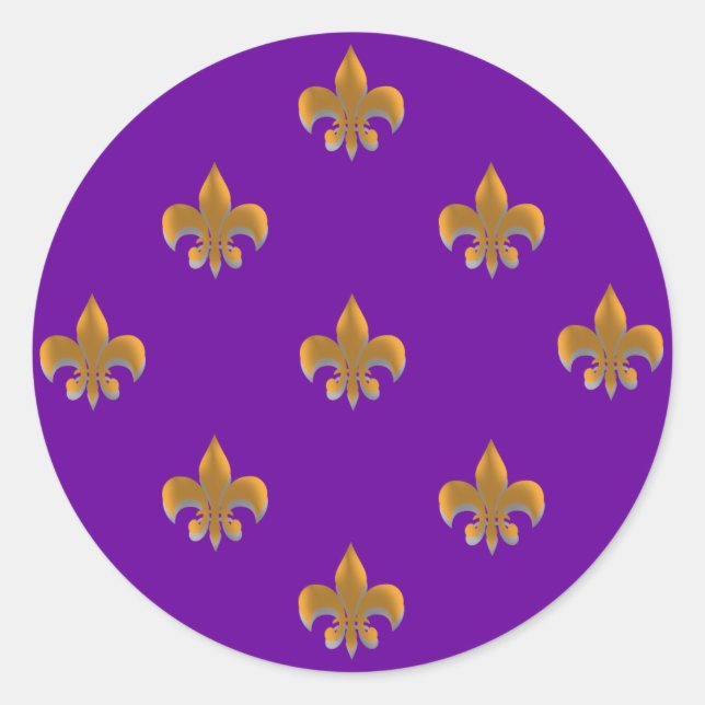 Adesivo Redondo Padrão DOURADO do Round Fleur de Lis Stickers (Frente)