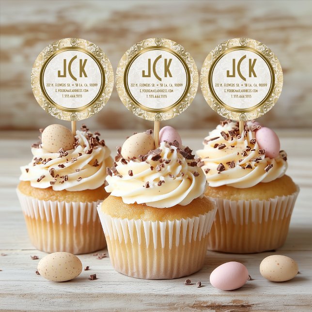 Adesivo Redondo Padrão Elegante branco e Dourado de demandas do lo (Criador carregado)