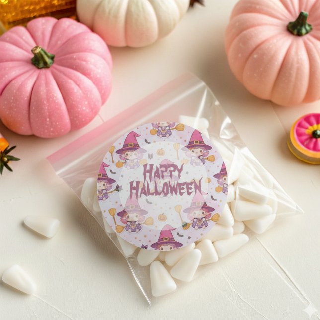 Adesivo Redondo Padrão engraçado de Dia das Bruxas bonitinho com a (Criador carregado)