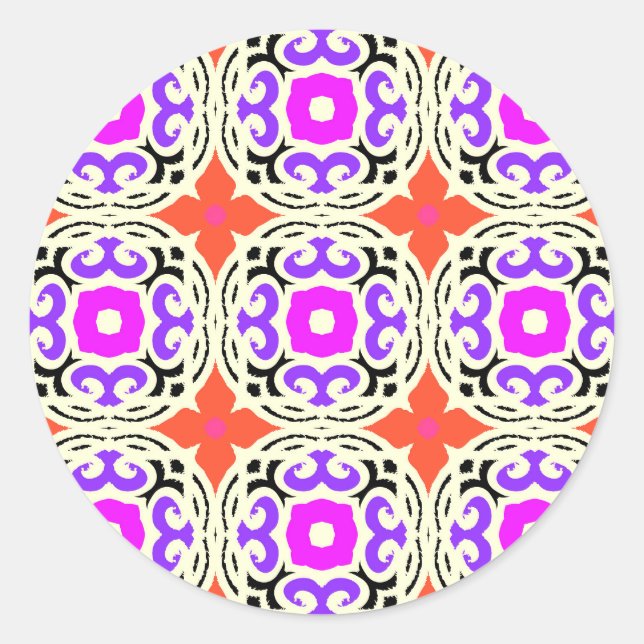Adesivo Redondo Padrão étnico com Motifs marroquinos (Frente)