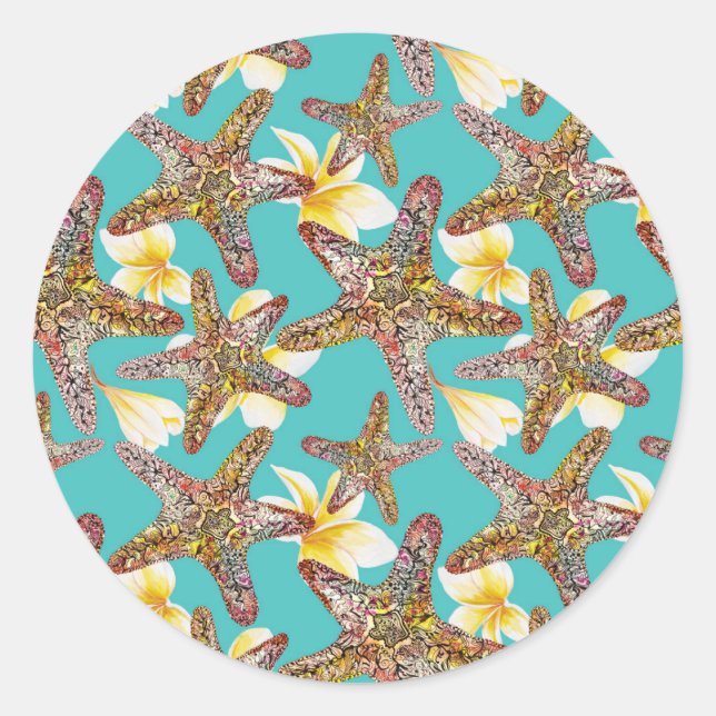 Adesivo Redondo Padrão Fancioso de Starfish (Frente)