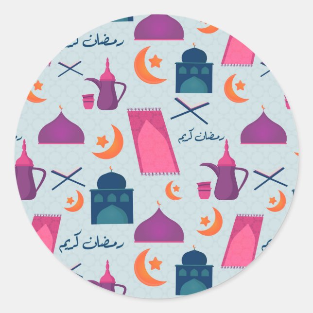 Adesivo Redondo Padrão Feliz Ramadan (Frente)