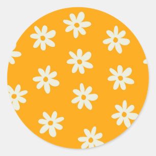 Adesivo Redondo Padrão Flor Simples Floral Branco Retroativo